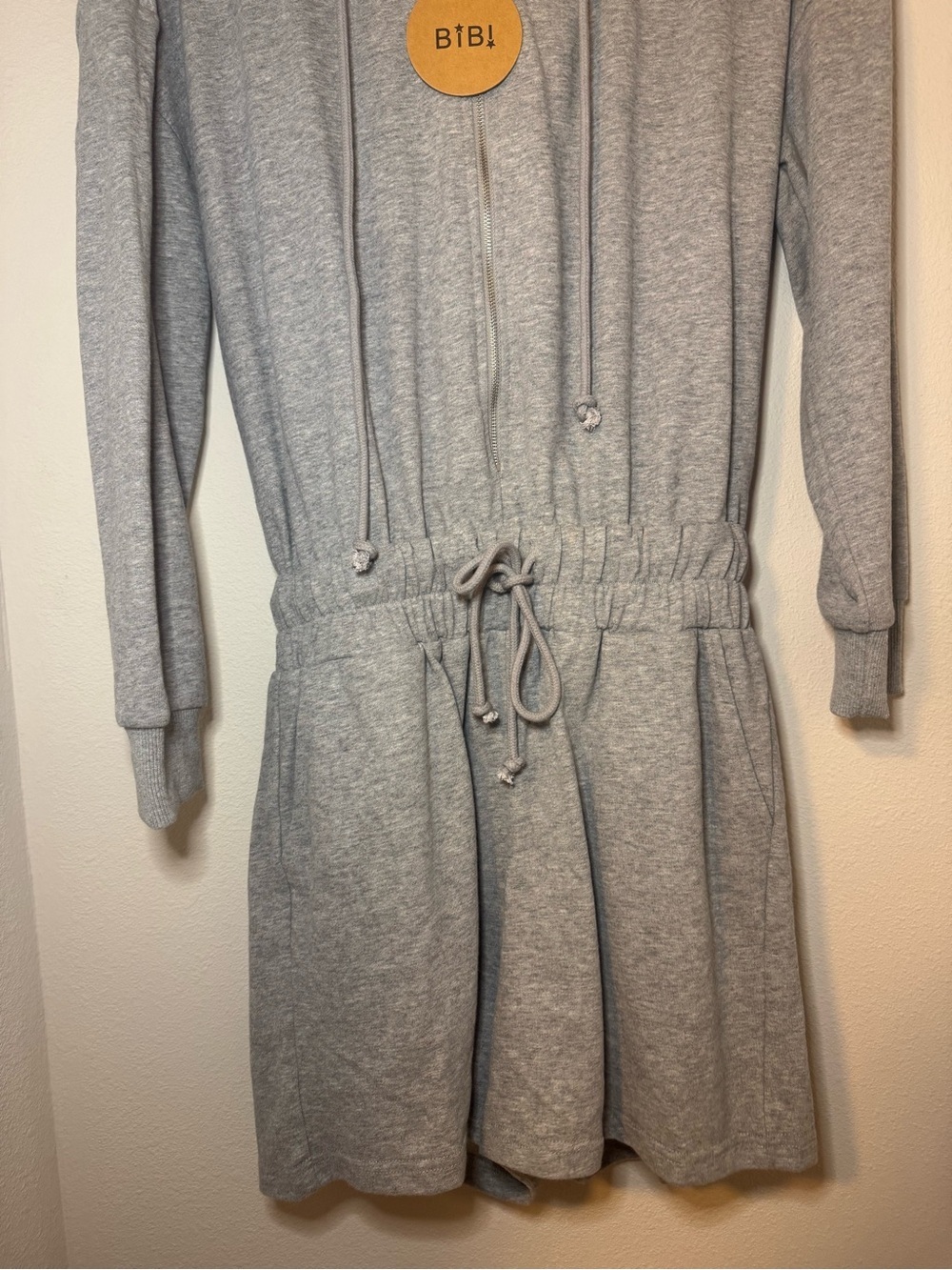 Bibi Gray Hooded Zip Romper with Drawstring Waist NWT - Picture 2 of 6